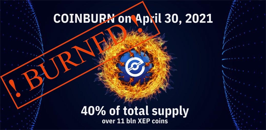 XEP coin burn - Electra Protocol total supply burn - 40 per cent - April 30 2021