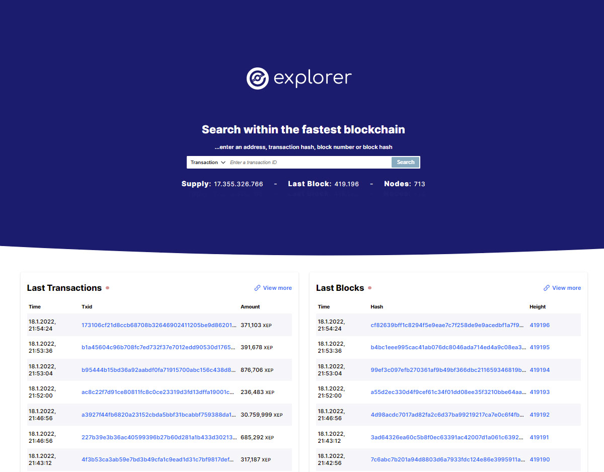 XEP Explorer - XEP Block Explorer - Electra Protocol blockchain - transactions - the world's fastest decentralized blockchain